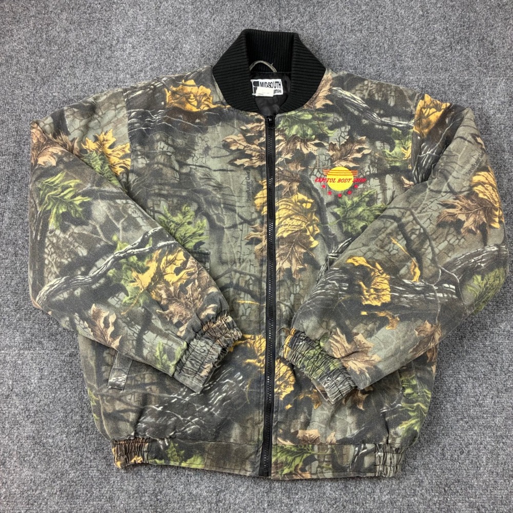 Vintage Mid-South Specialty Camo Bomber Jacket Capitol Body Shop Mens Size Large